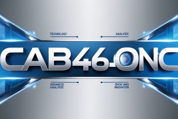 Image featuring the text 'CAB646ONC' displayed prominently, surrounded by elements symbolizing technology, innovation, and data analysis in sleek blue and silver tones.