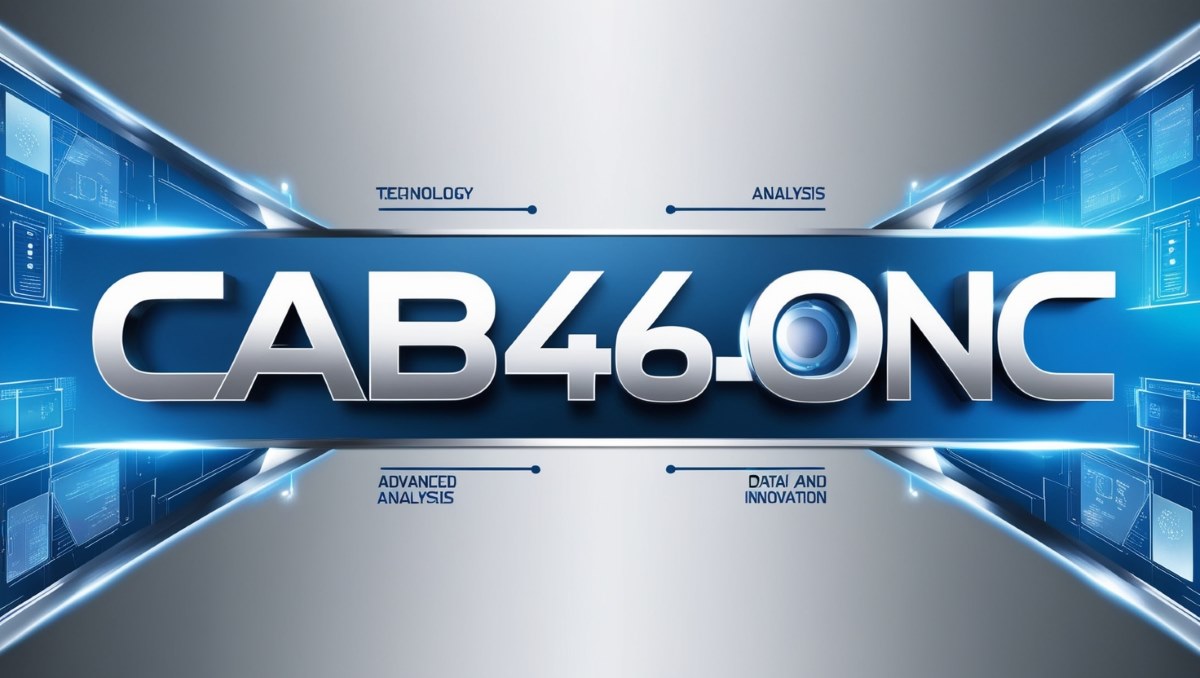 Image featuring the text 'CAB646ONC' displayed prominently, surrounded by elements symbolizing technology, innovation, and data analysis in sleek blue and silver tones.