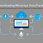 Illustration of the Minereye DataTracker download process, showcasing a computer screen with the download button and data management visuals.