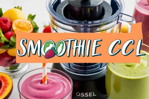 Image showcasing 'smoothie ccl' with colorful smoothies, fresh fruits, and a blender, representing healthy and refreshing drink options.