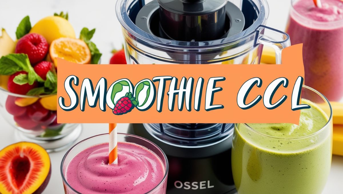 Image showcasing 'smoothie ccl' with colorful smoothies, fresh fruits, and a blender, representing healthy and refreshing drink options.